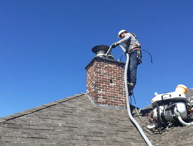 Dedicated Longmeadow Chimney Sweep team member cleaning a chimney in Longmeadow, MA