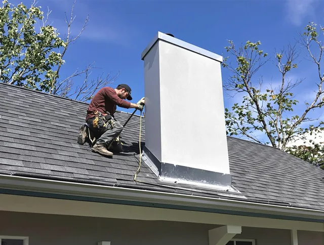 Longmeadow Chimney Sweep team member finishing chimney construction in Longmeadow, MA