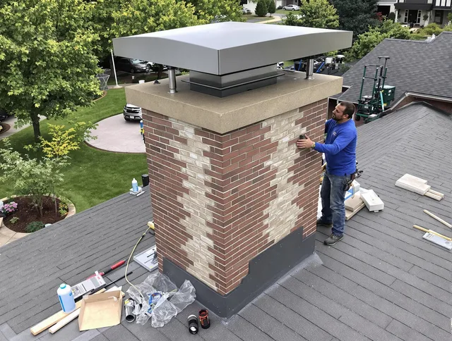 Longmeadow Chimney Sweep team working on a custom chimney remodel in Longmeadow, MA
